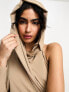 Фото #3 товара ASOS DESIGN one shoulder draped hood midi dress in mocha brown