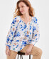 Фото #3 товара Women's Metallic Printed Split Neck Blouse, Created for Macy's