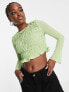 Фото #1 товара The Frolic shirred fluted sleeve crop blouse in sap green