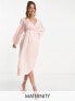 Фото #1 товара River Island Maternity satin wrap midi dress in pink