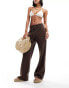 Iisla & Bird narrow waist fine knit beach full length trouser in dark brown