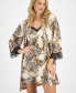 Фото #4 товара Women's Lace-Trim Animal-Print Stretch Satin Robe, Created for Macy's