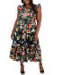 ფოტო #1 პროდუქტის Plus Size Cotton Floral-Print Tie-Waist Midi Dress