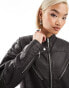 COLLUSION longline distressed faux leather biker jacket in black