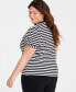 On 34th Trendy Plus Size Striped Knot-Detail Puffed-Sleeve Top, Created for Macy's Deep Black Cmb, 0X - фото #2