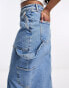 Waven julie utility denim maxi skirt with pockets in 90s blue