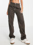 Monki straight leg cargo jeans in brown