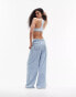 ASOS DESIGN tie front pull on soft wide leg jean in midwash blue