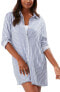 Фото #2 товара Tommy Bahama Chambray Stripe Long Sleeve Cover-Up Boyfriend Shirt Size Large