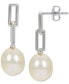 ფოტო #1 პროდუქტის Cultured Freshwater Pearl (7-8mm) Paperclip Link Drop Earrings Sterling Silver