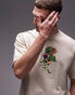 Topman oversized fit t-shirt with bird embroidery in stone