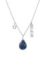 Lapis Pear Shape Bead 16mm Believe Charm Necklace in Fine Silver Plated Brass