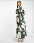 ASOS DESIGN satin maxi dress with batwing sleeve in large stencil floral