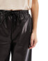 Фото #6 товара Stradivarius Petite faux leather wide leg jogger in black