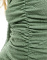 Pieces lettuce edge ruched front long sleeved t-shirt in green