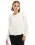 Фото #2 товара YAS long sleeve feather detail top in birch - CREAM