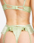 Фото #4 товара ASOS DESIGN Jemma lace and satin ruched suspender belt with in sage