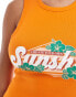 Pieces racer neck vest top with ""sunshine"" print in orange