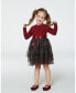 Фото #3 товара Toddler Girls Bi-Material Dress With Glittering Tulle Skirt Red Plaid - Toddler|Child