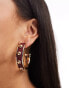 ASOS DESIGN hoop earrings with burgundy PU and stud detail in gold tone