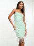 Фото #1 товара Starlet bandeau mini dress with grid embellishment and beaded fringe in mint