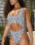 Wolf & Whistle x Malaika Terry Fuller Bust Exclusive cut out swimsuit in snow leopard