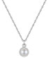 ფოტო #1 პროდუქტის Cultured Freshwater Pearl (9mm) & Diamond (1/5 ct. t.w.) Halo 18" Pendant Necklace in Sterling Silver