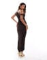 Фото #4 товара ASOS DESIGN off shoulder mesh draped maxi dress with contrast exposed seams in chocolate