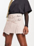 ASOS DESIGN denim pleated mini skirt in stone