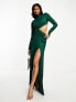 ASOS DESIGN twist waist maxi dress with high neck in green