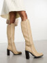 River Island knee high boot with buckle detail in beige