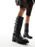 Фото #1 товара Steve Madden Battle leather biker boots in black with multi buckles