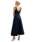 ფოტო #2 პროდუქტის Square Neck Satin Midi Dress with Full Skirt & Pockets