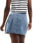 Noisy May pleated mini skirt in mid blue wash