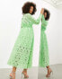 Фото #4 товара ASOS EDITION broderie drawstring long sleeve midi shirt dress in bright green