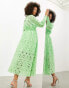 ASOS EDITION broderie drawstring long sleeve midi shirt dress in bright green