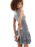 COLLUSION slash neck mini dress with ruffle detail in grey