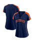 Фото #2 товара Women's Navy and Orange Detroit Tigers True Classic League Diva Pinstripe Raglan V-Neck T-shirt