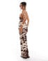 Фото #4 товара Bershka halterneck bodycon maxi dress in brown ombre print