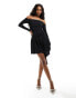 Фото #6 товара Miss Selfridge asymmetric ruched long sleeve mini dress in black