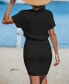 Women's Black Round Neck Short Sleeve Mini Beach Dress