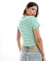 Фото #3 товара ONLY ribbed lettuce hem top in green stripe