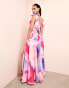 ASOS LUXE chiffon tie shoulder cut-out maxi dress in watercolour print