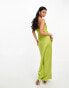 ASOS DESIGN bandeau contrast fabric slip maxi dress with corset detail in olive green Зеленый, 36 - фото #2