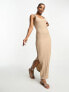 Pieces textured scoop neck maxi dress in camel