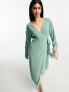 Фото #4 товара ASOS DESIGN wrap midi dress with tie cuff detail in sage green