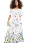 & Other Stories linen puff sleeve belted midaxi dress in floral print