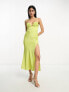 Фото #7 товара ASOS DESIGN satin corset detail plunge midi dress in lime green