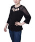 Petite 3/4 Sleeve Top with Neckline Cutouts and Stones