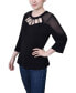 ფოტო #3 პროდუქტის Petite 3/4 Sleeve Top with Neckline Cutouts and Stones